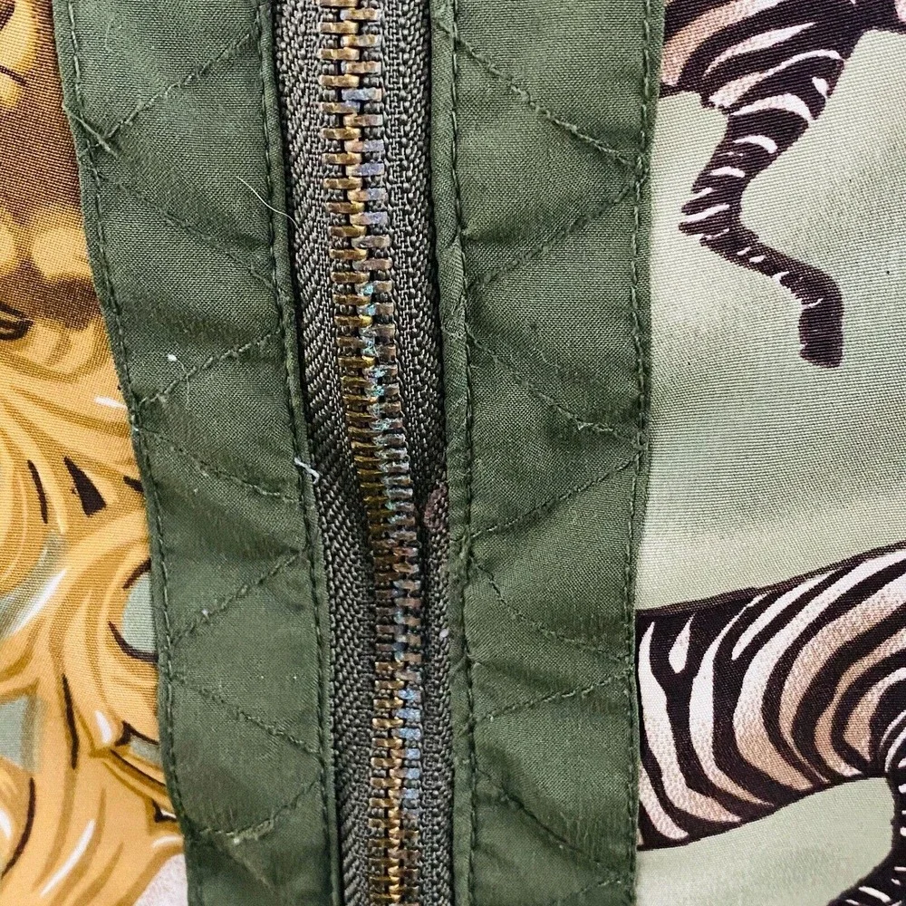 Vintage Womens L‎ Mureli Windbreaker Jacket Zebra Green Zip Off Sleeves Vest